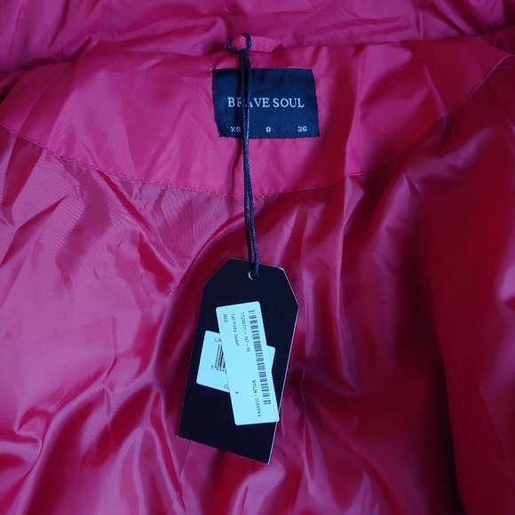Brave Soul Red Puffer Jacket XS 100% polyester - Picture 4 of 4